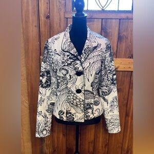 Size Medium blazer black and white art print Boho Business Avant Garde Art Deco